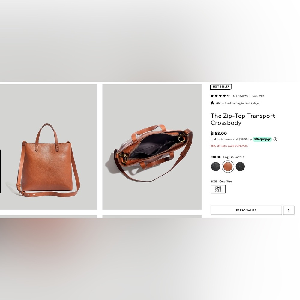 Madewell zip top transport crossbody bag - vegan cactus leather!